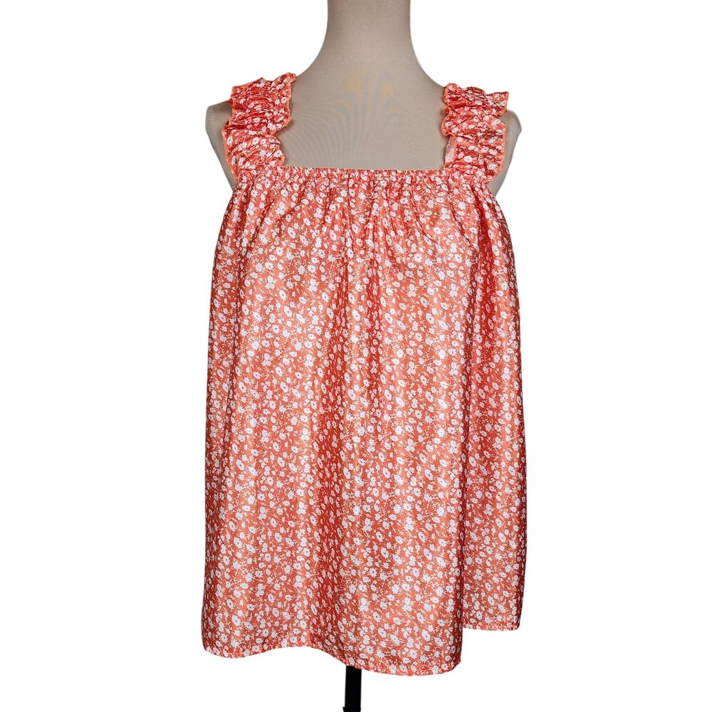 Large Orange Floral Silky Tank Top Blouse